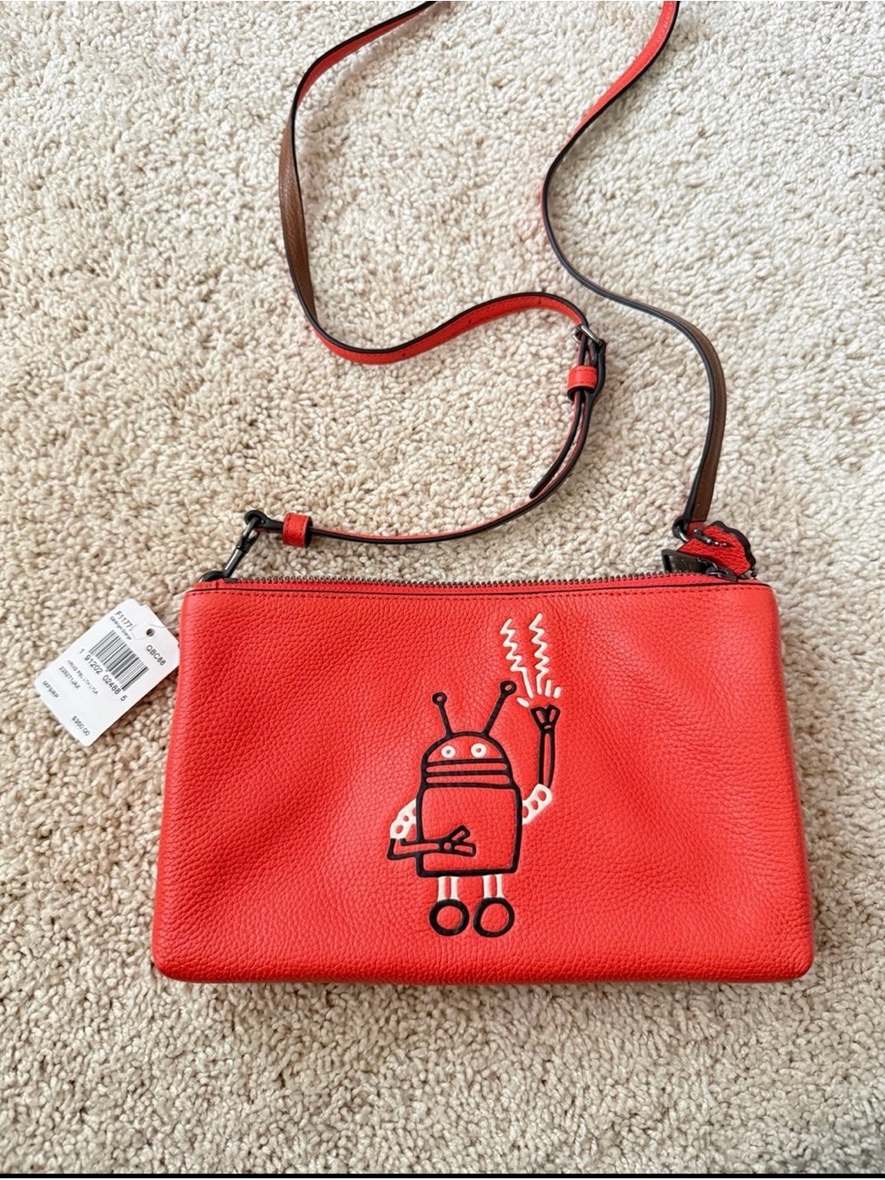 Coach Keith Haring Red/Orange Robot Crossbody Bag